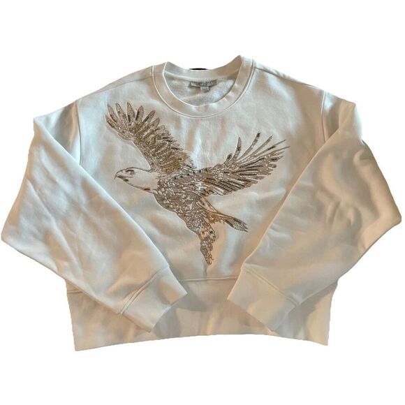 New  AllSaints Flite Separo Sequin Eagle Chalk White Sweatshirt Size Large $249 - Picture 5 of 7